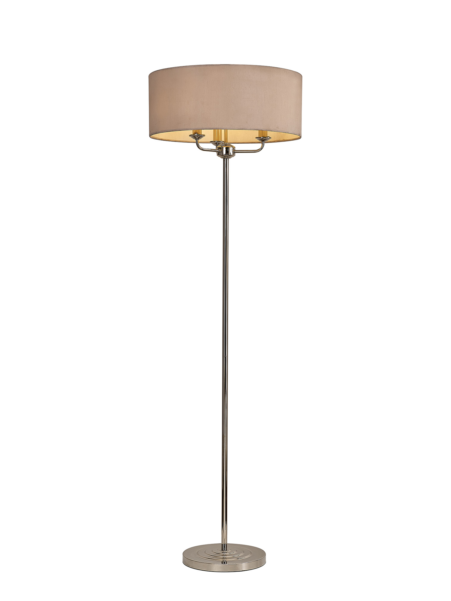 DK0896  Banyan 45cm 3 Light Floor Lamp Polished Nickel, Nude Beige
